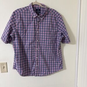 George Classic Fit Short Sleeve Pink/Blue Plaid Button Up Men's Size XL